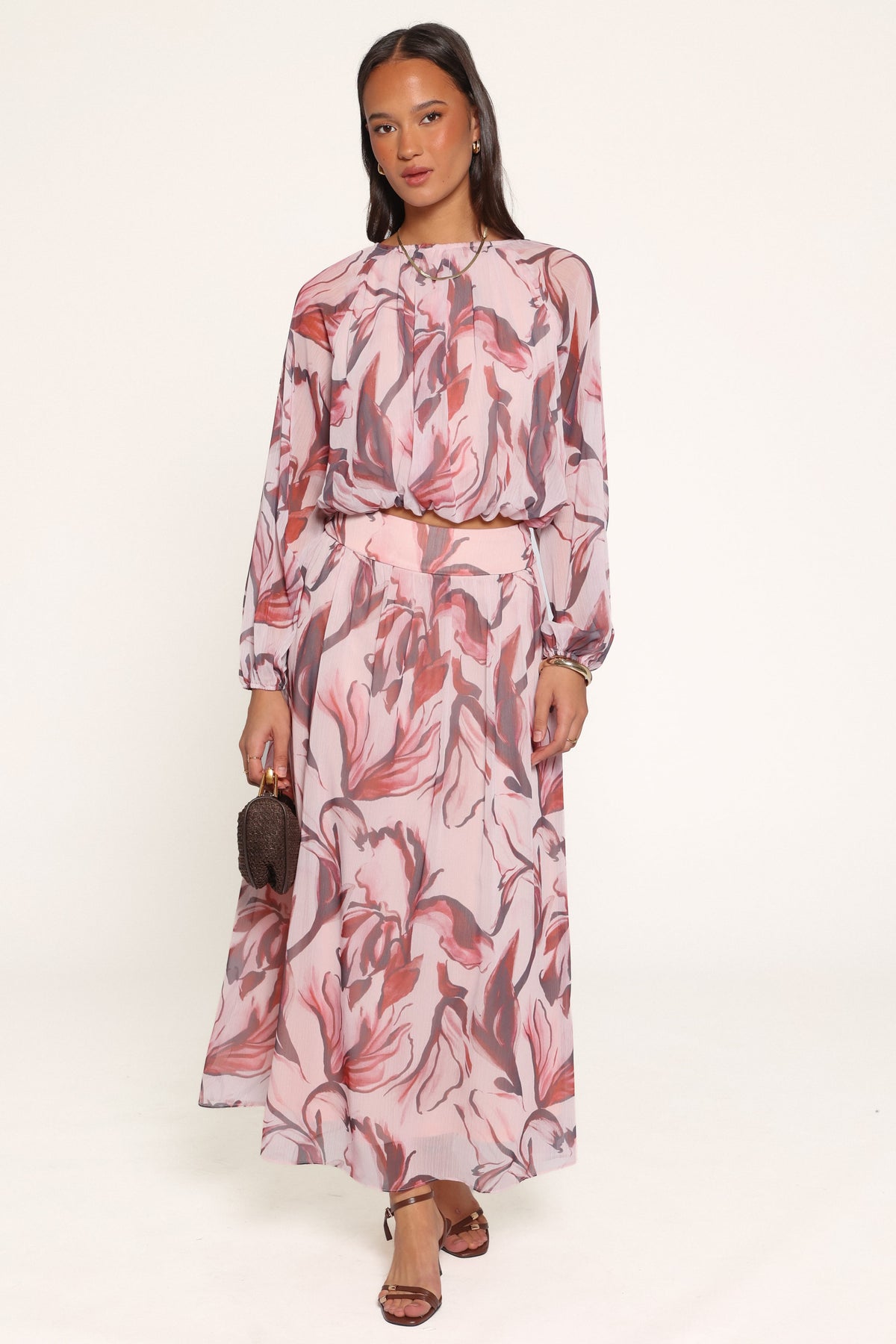 Lorei Chiffon Skirt Set - Pink Petal