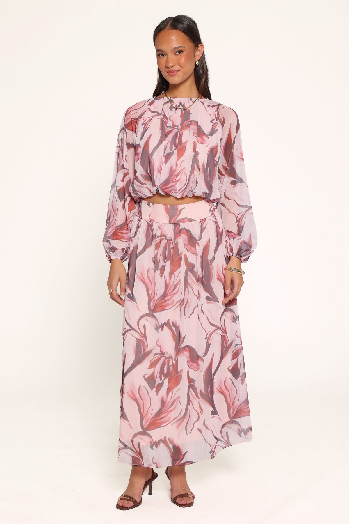 Lorei Chiffon Skirt Set - Pink Petal