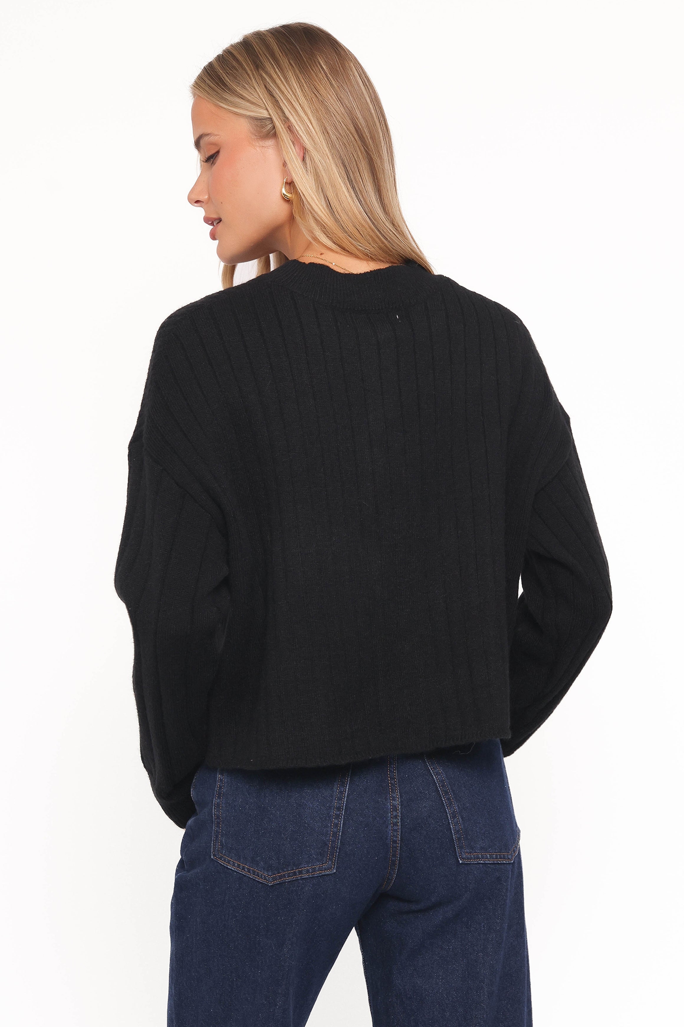 Loulani Heart Button Cardigan - Black