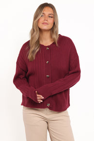 Loulani Heart Button Cardigan - Cherry