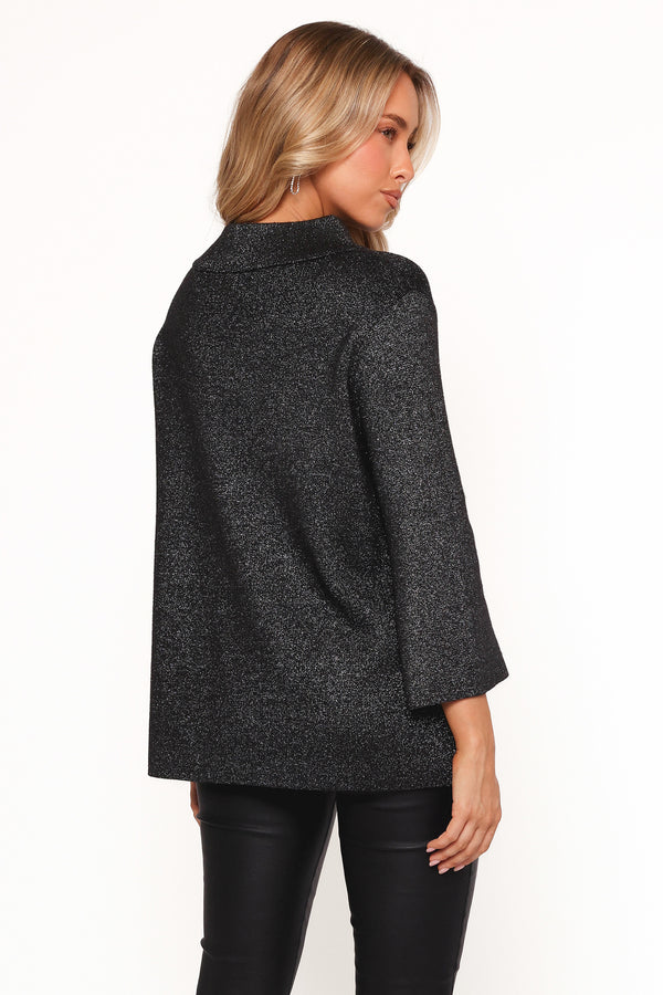 Tassie Cowlneck Lurex Shimmer Knit Sweater - Black