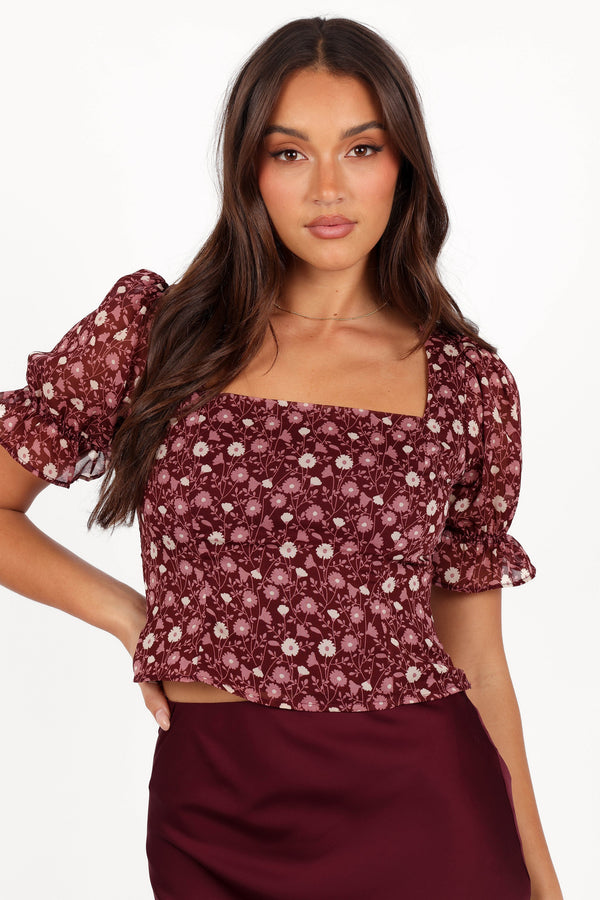 Lucie Top - Burgundy Multi