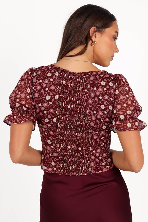 Lucie Top - Burgundy Multi