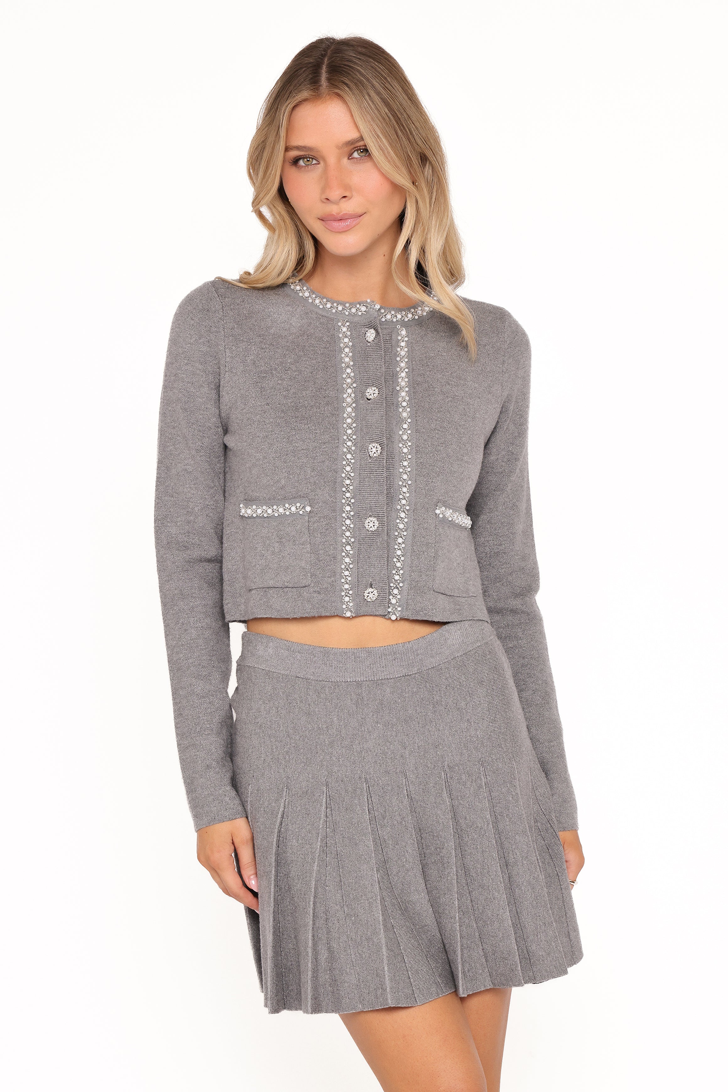 Lumi Pleated Skirt Sweater Set - Grey