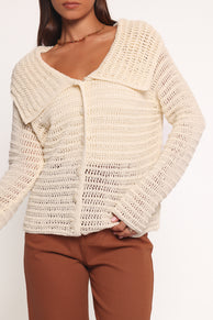 Lyra Large Collar Cardigan - White
