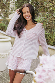 Lyra Large Collar Cardigan - Pale Pink