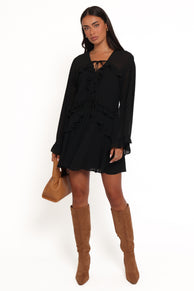 Magnolia Long Sleeve Mini Dress - Black