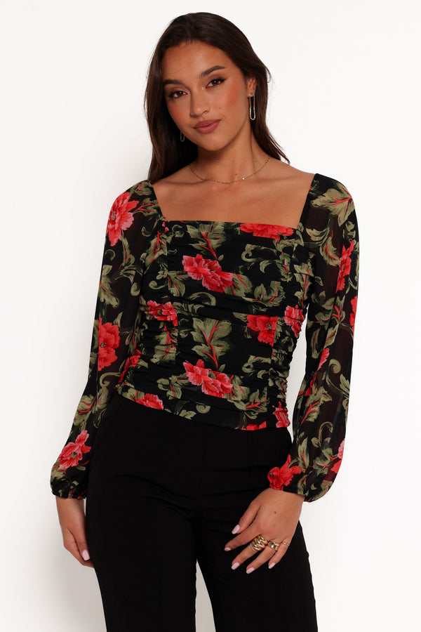 Maia Top - Black Floral