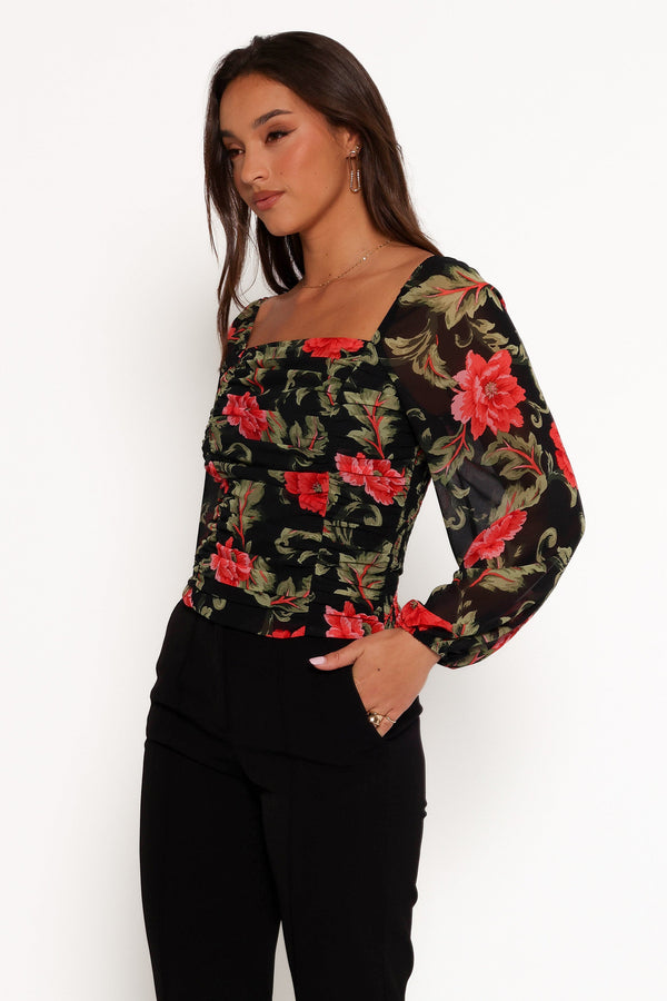 Maia Top - Black Floral