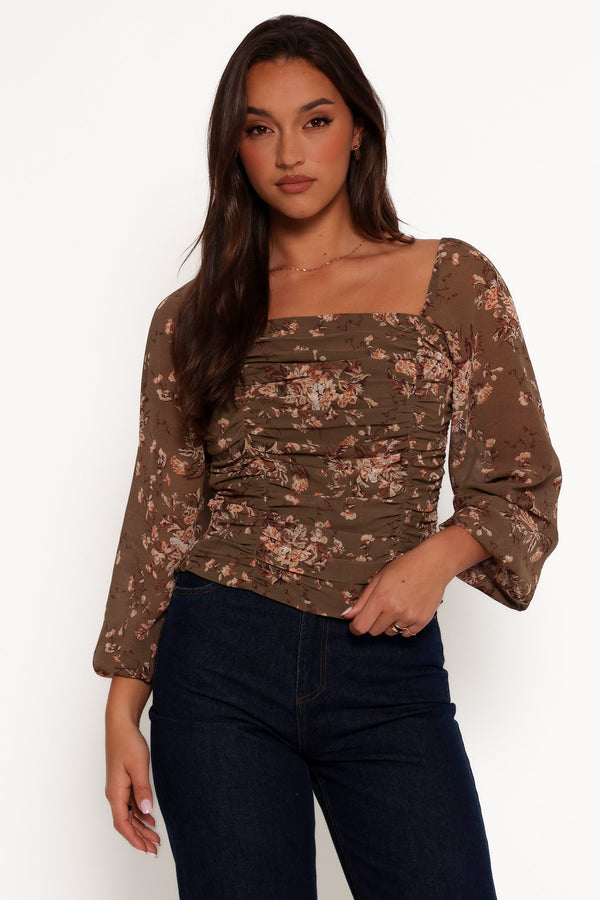 Maia Top - Olive Floral