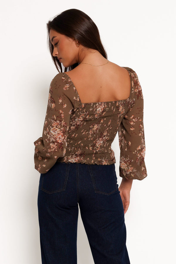 Maia Top - Olive Floral