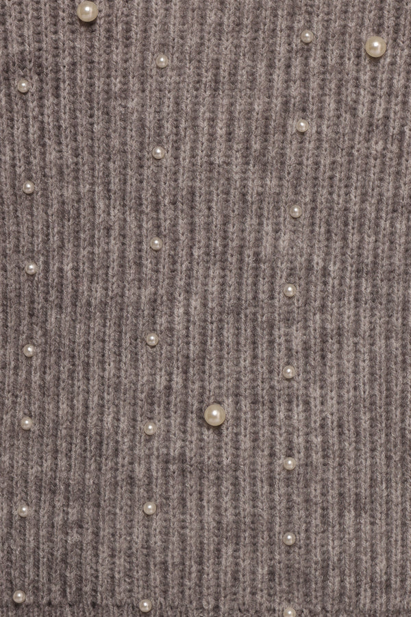 Makena Pearl Detail Knit Sweater - Heather Grey