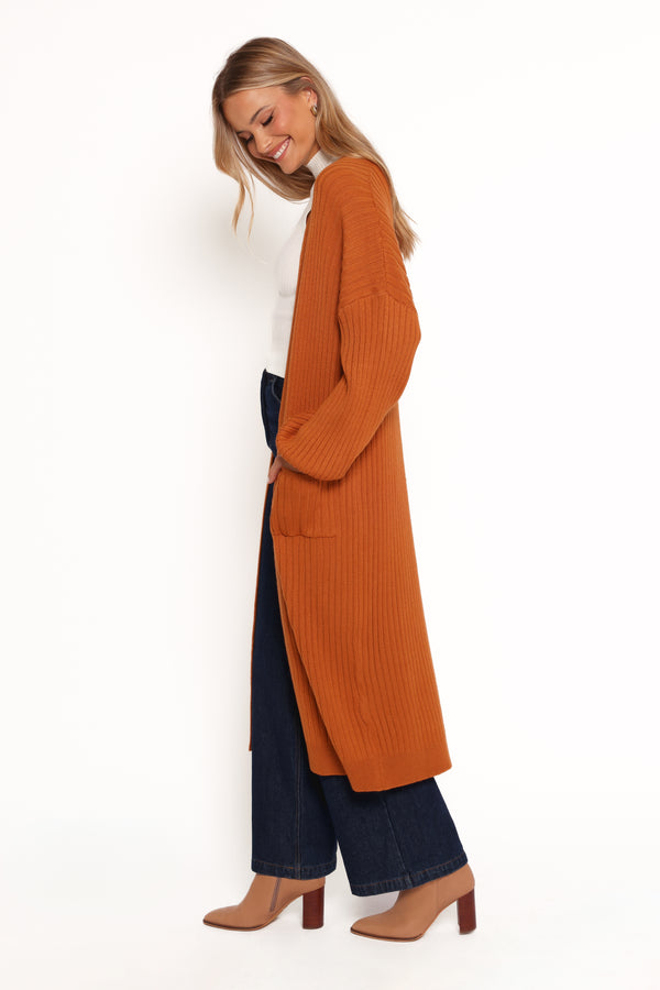 Makenna Long Open Front Cardigan - Rust