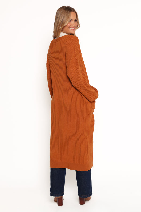 Makenna Long Open Front Cardigan - Rust