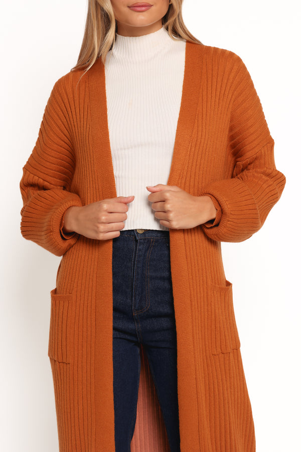 Makenna Long Open Front Cardigan - Rust