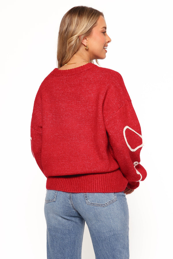 Mardi Large Bow Knit Sweater - Red/Cream