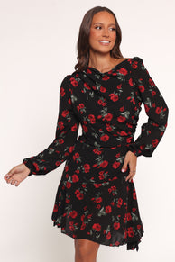 Mariska Long Sleeve Mini Dress - Rose Print
