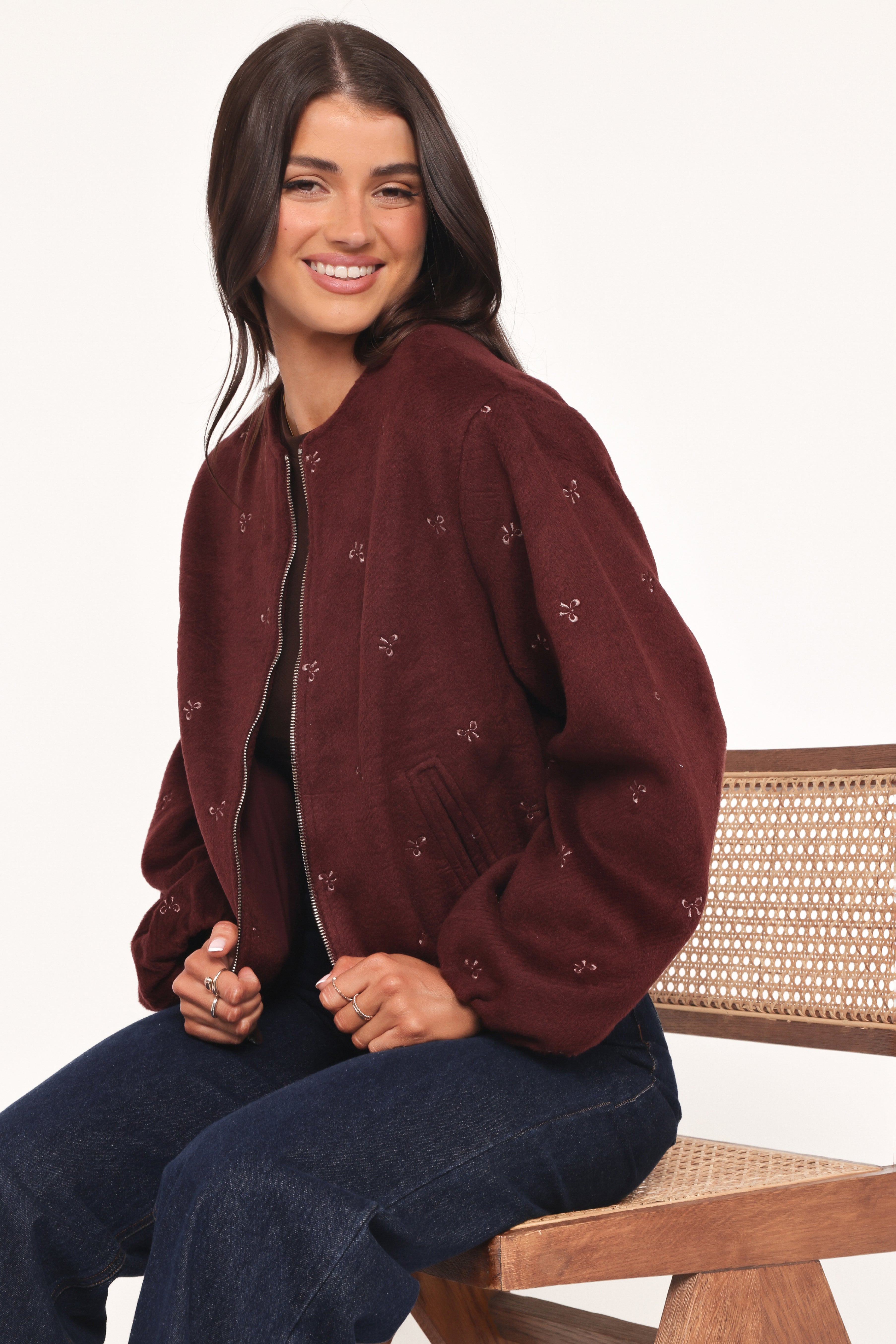 Marla Cropped Bomber - Cherry