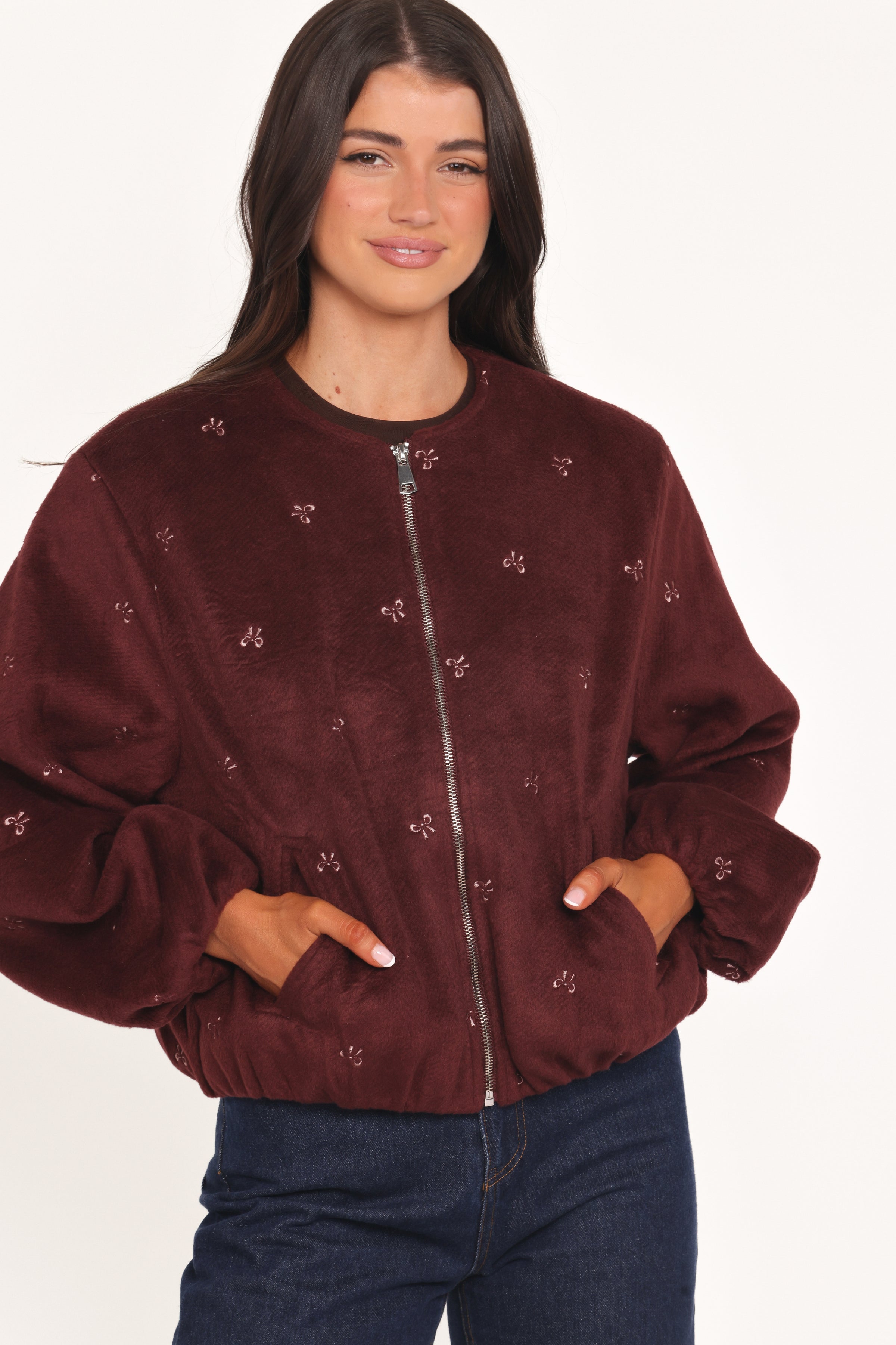 Marla Cropped Bomber - Cherry