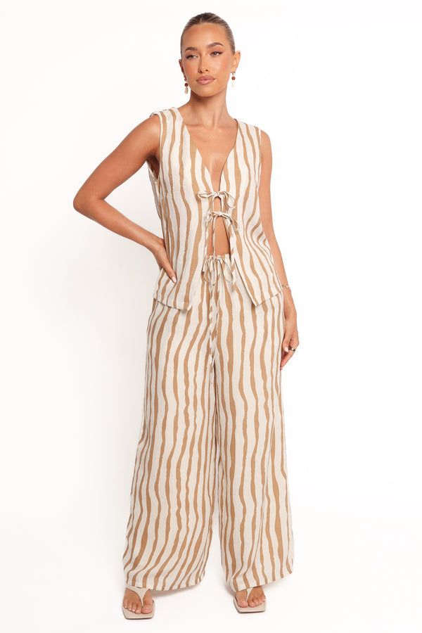 Marmo Wide Leg Pant - Tan Stripe