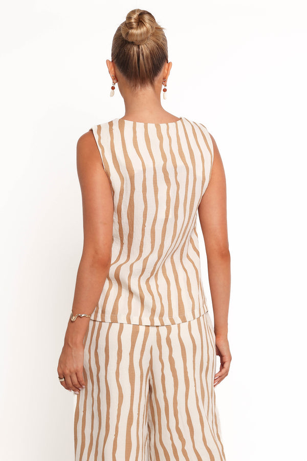 Marmo Tie Vest Top - Tan Stripe