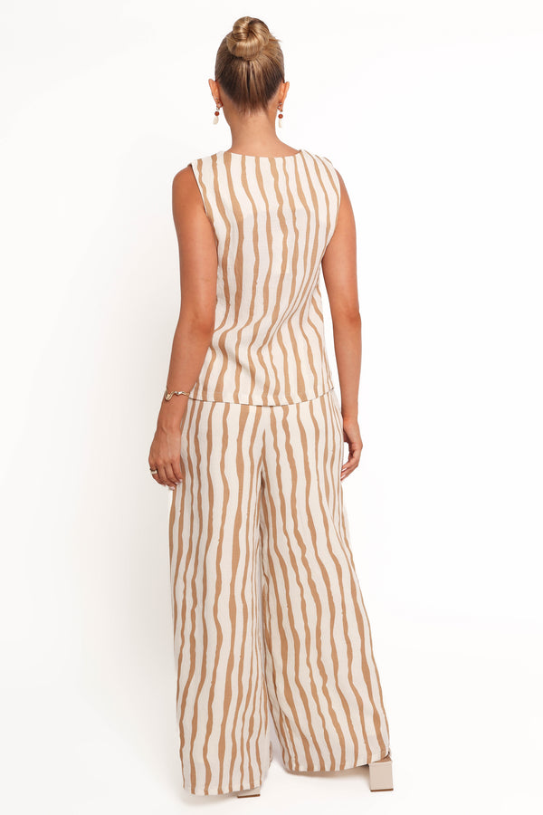 Marmo Wide Leg Pant - Tan Stripe