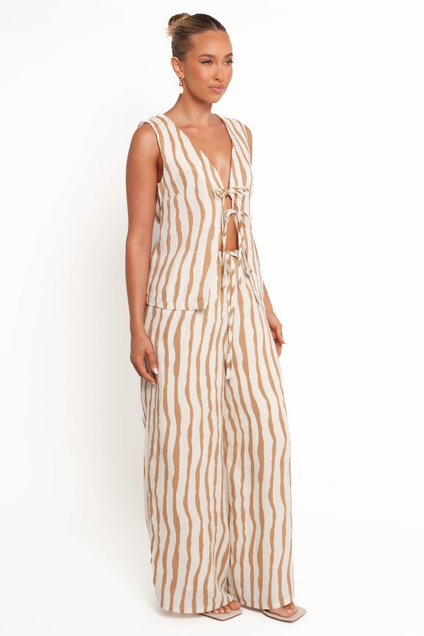 Marmo Wide Leg Pant - Tan Stripe