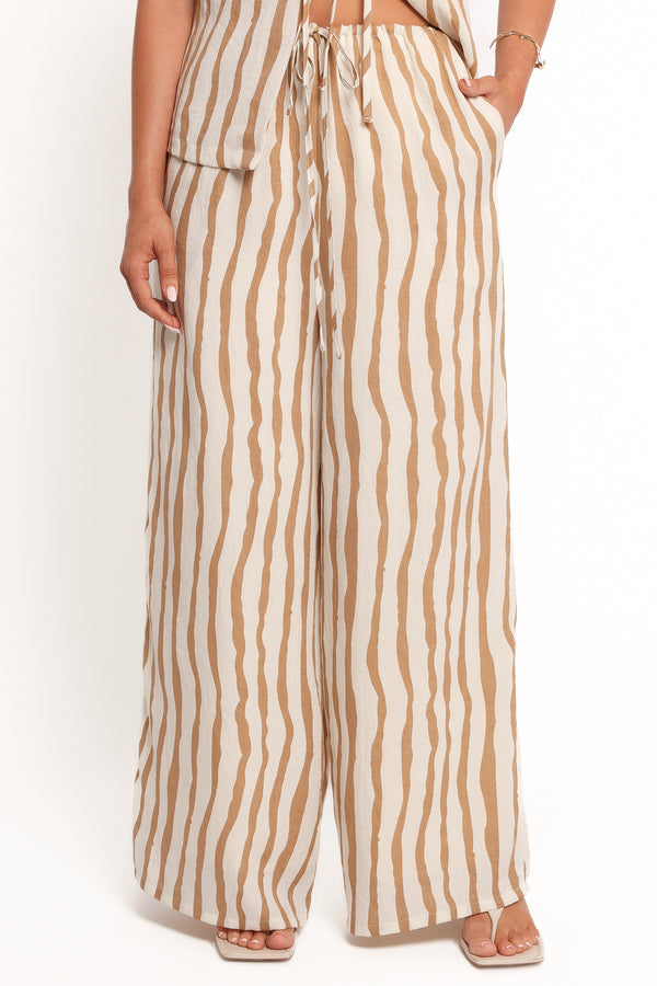 Marmo Wide Leg Pant - Tan Stripe