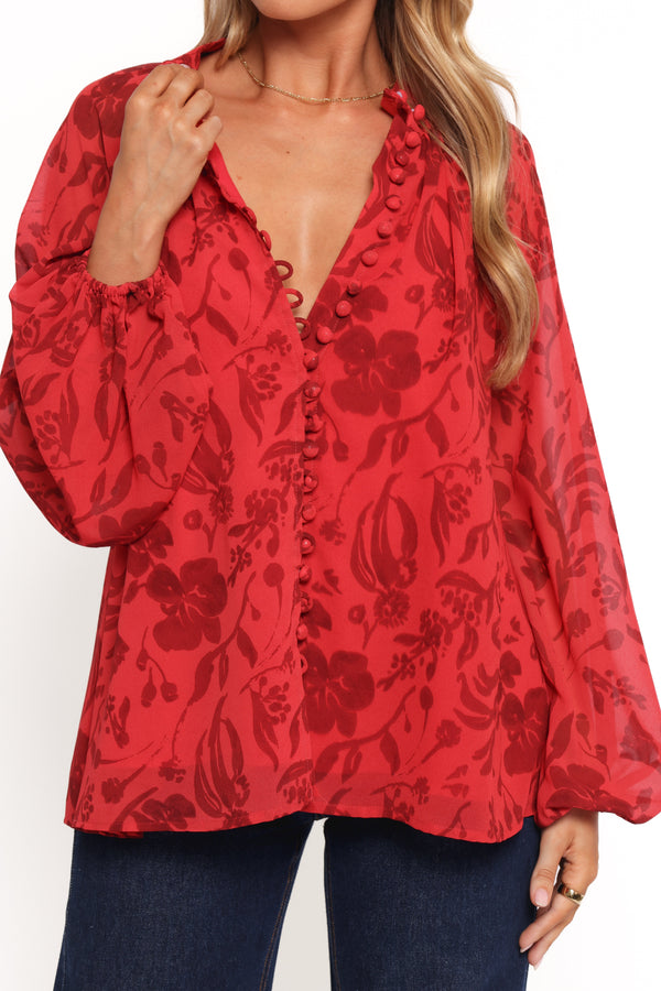 Marni Top - Red Floral