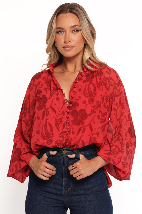 Marni Top - Red Floral