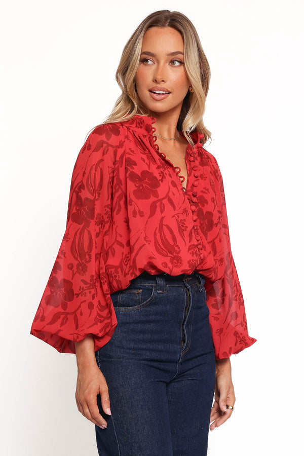 Marni Top - Red Floral