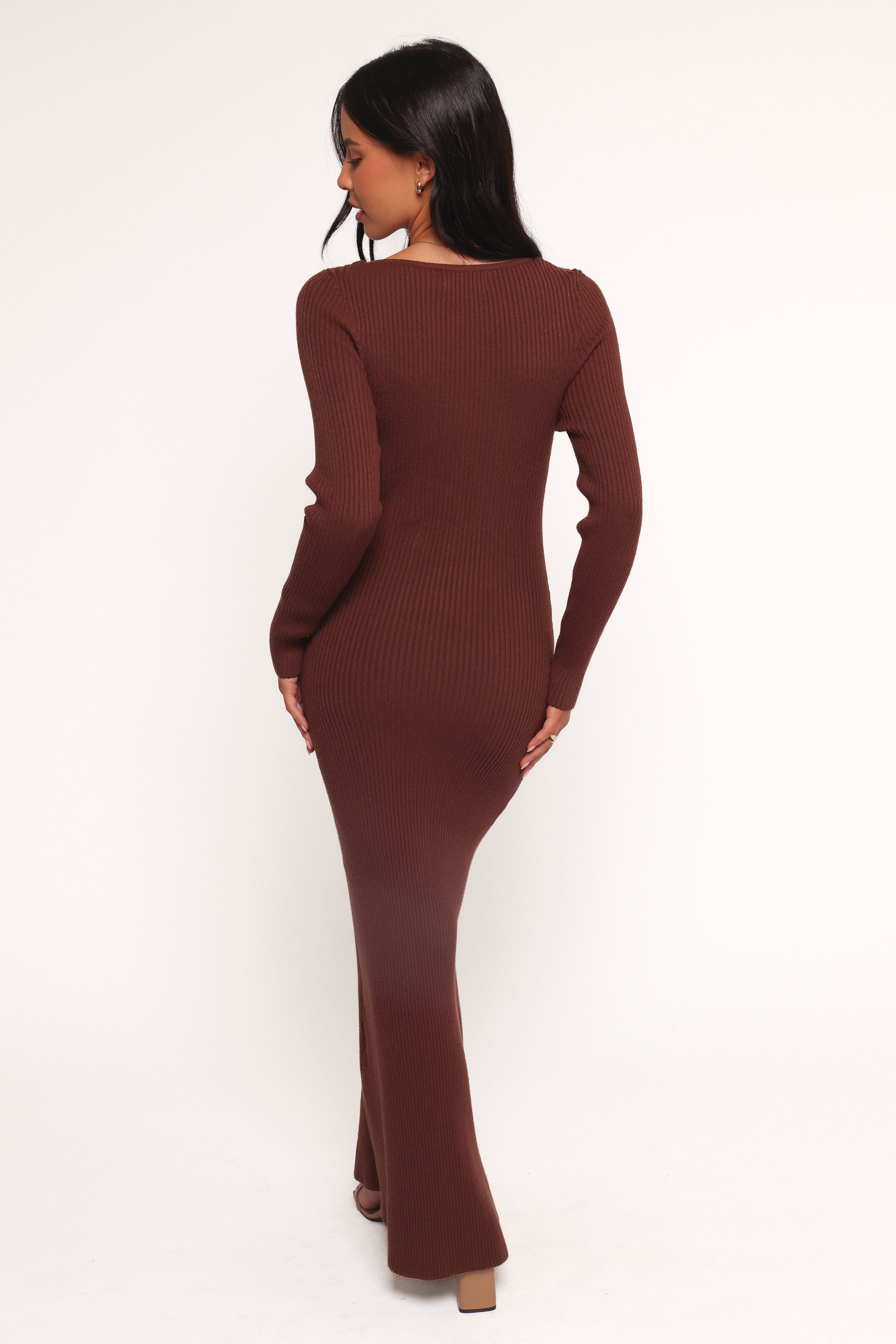Marshall Button Through Knit Maxi Dress - Chocolate