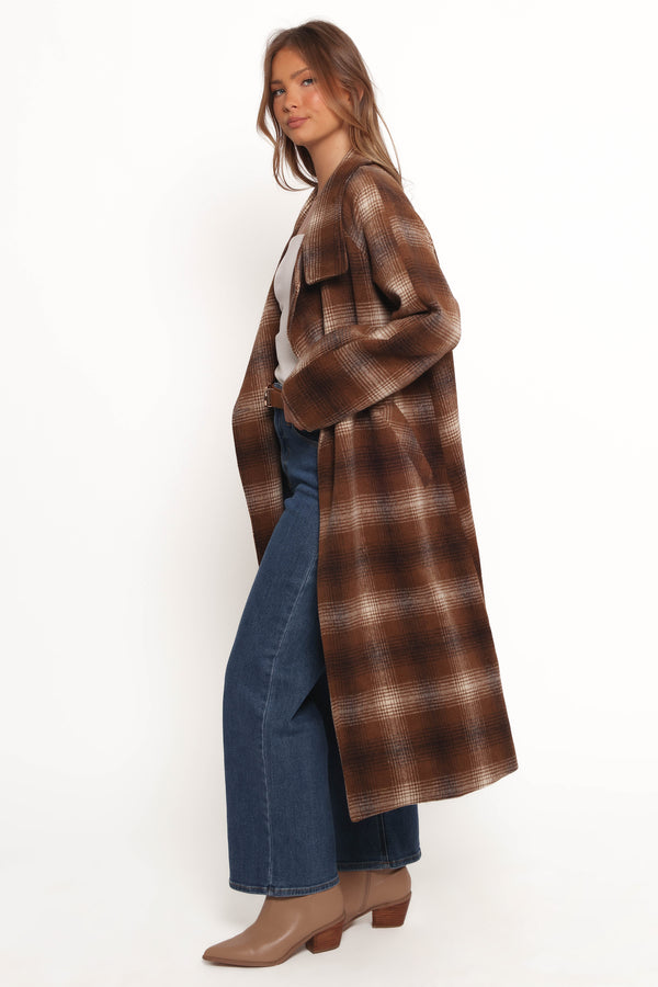 Maya Long Coat - Brown Check