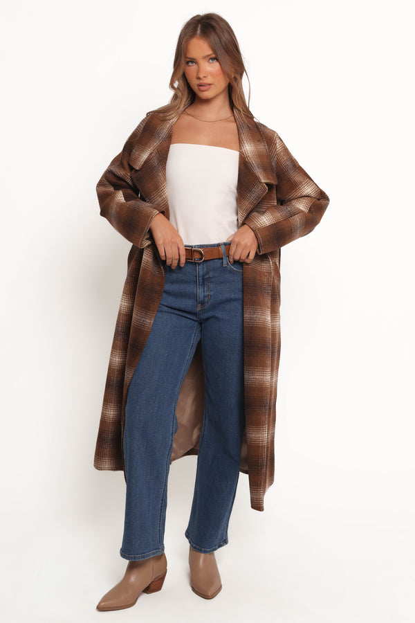 Maya Long Coat - Brown Check