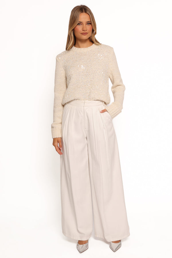 Medora Crewneck Sequin Knit Sweater - Ivory