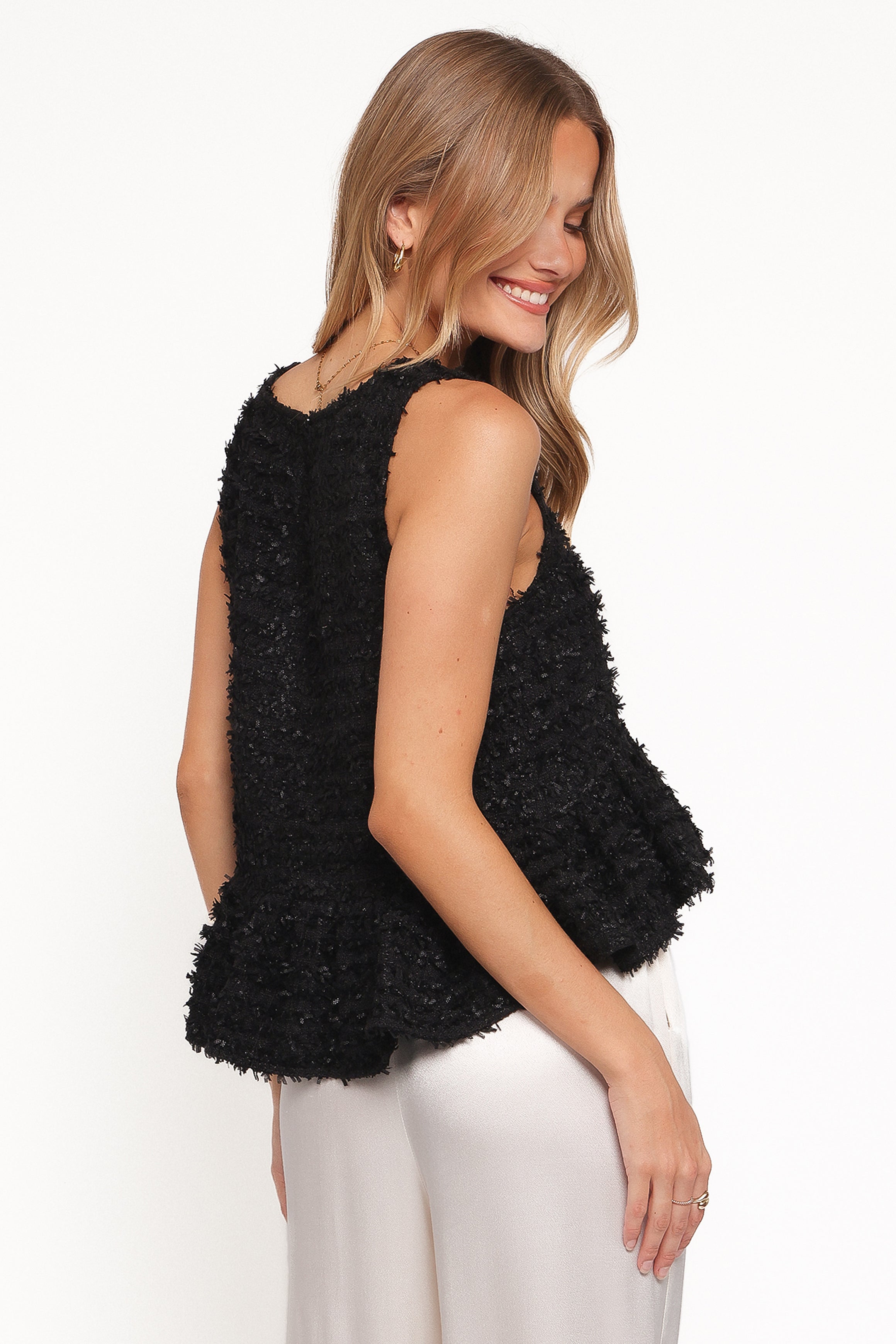 Meira Peplum Drop Hem Tank Top - Black