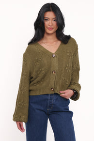 Melody Textured Button Up Cardigan - Olive