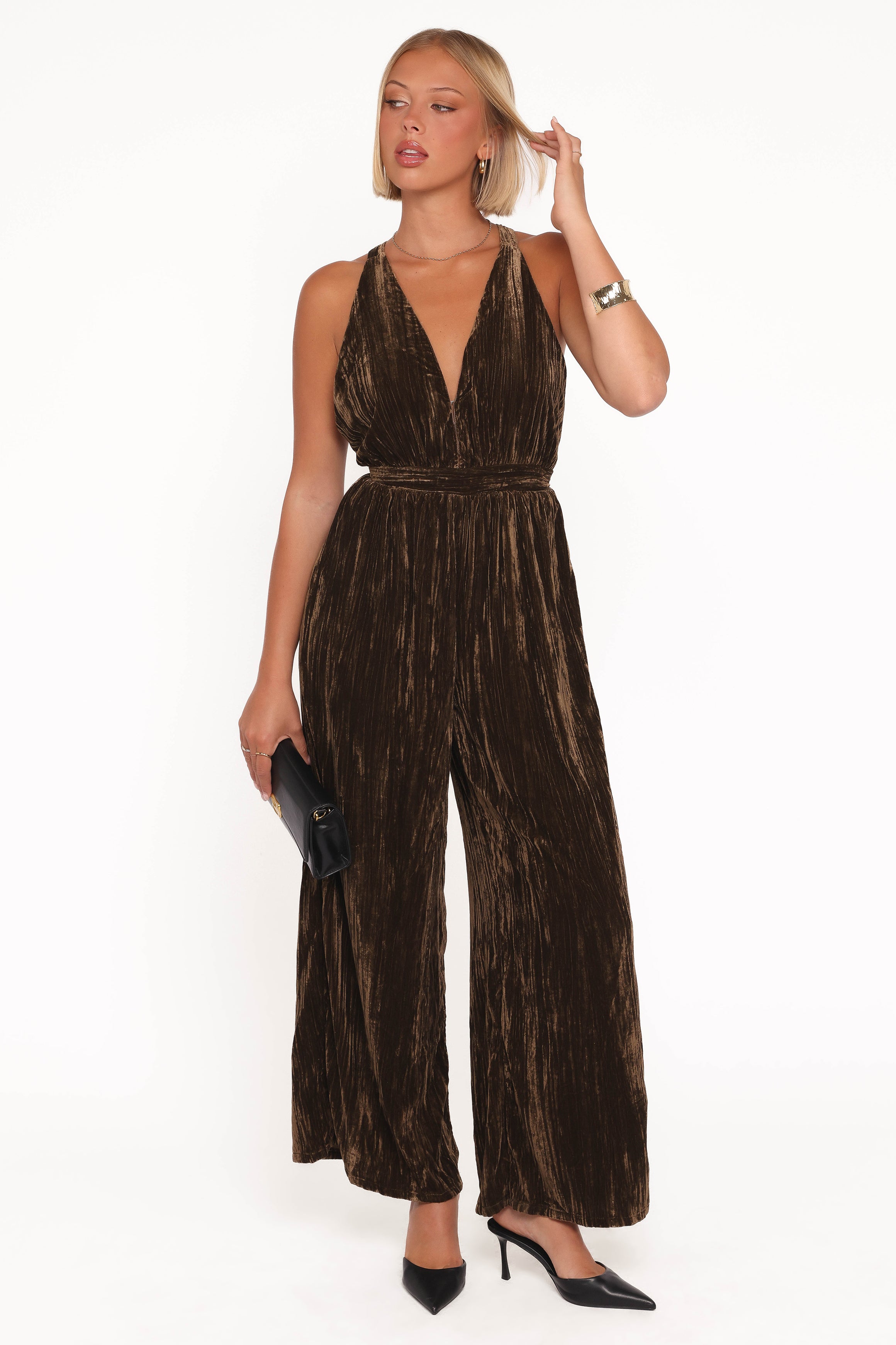 Melody Velvet Jumpsuit - Mocha Olive