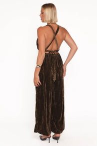 Melody Velvet Jumpsuit - Mocha Olive