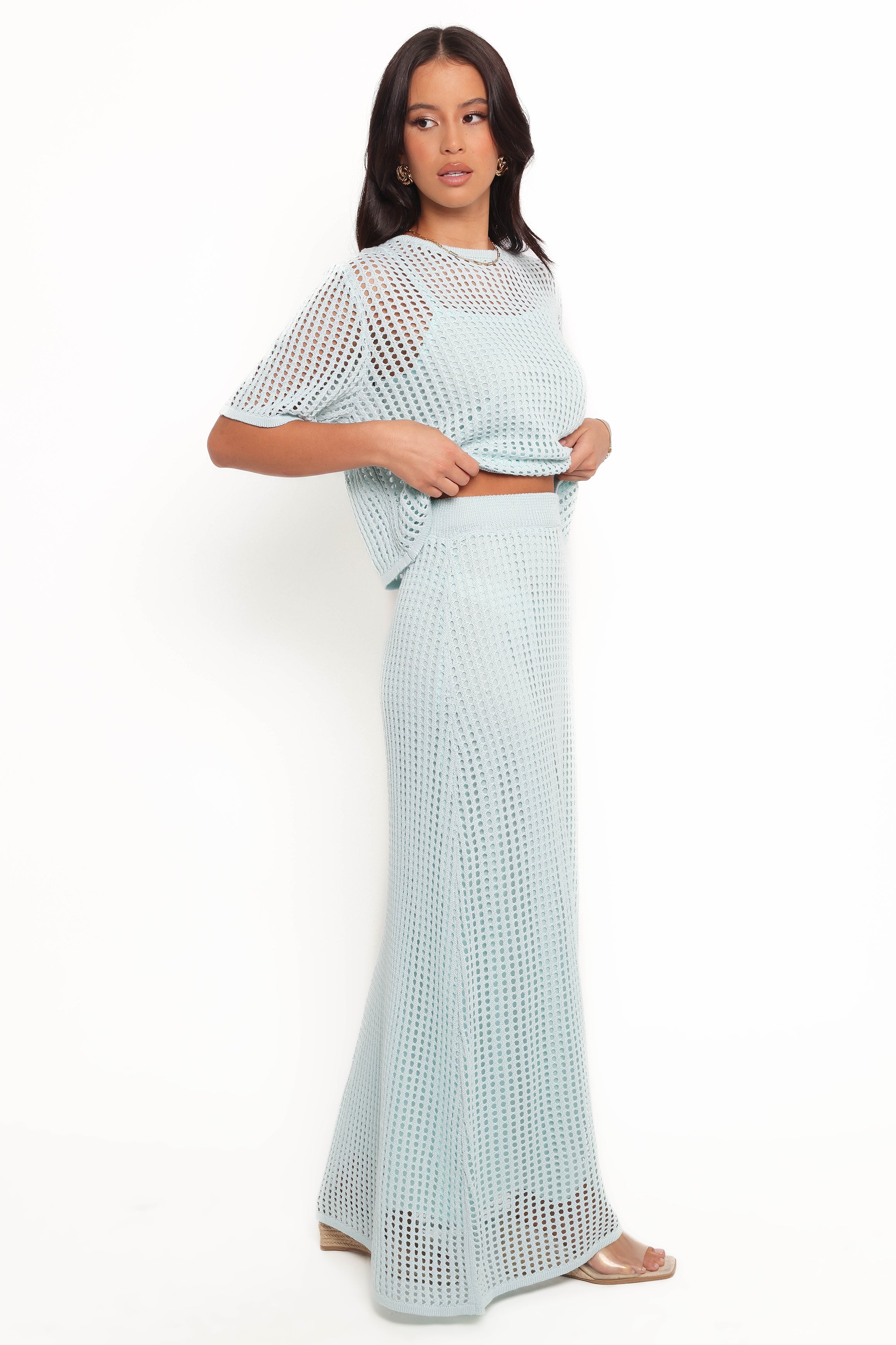Kinnie Knit Skirt Set - Light Blue