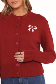 Middleton Mini Bow Cardigan - Wine