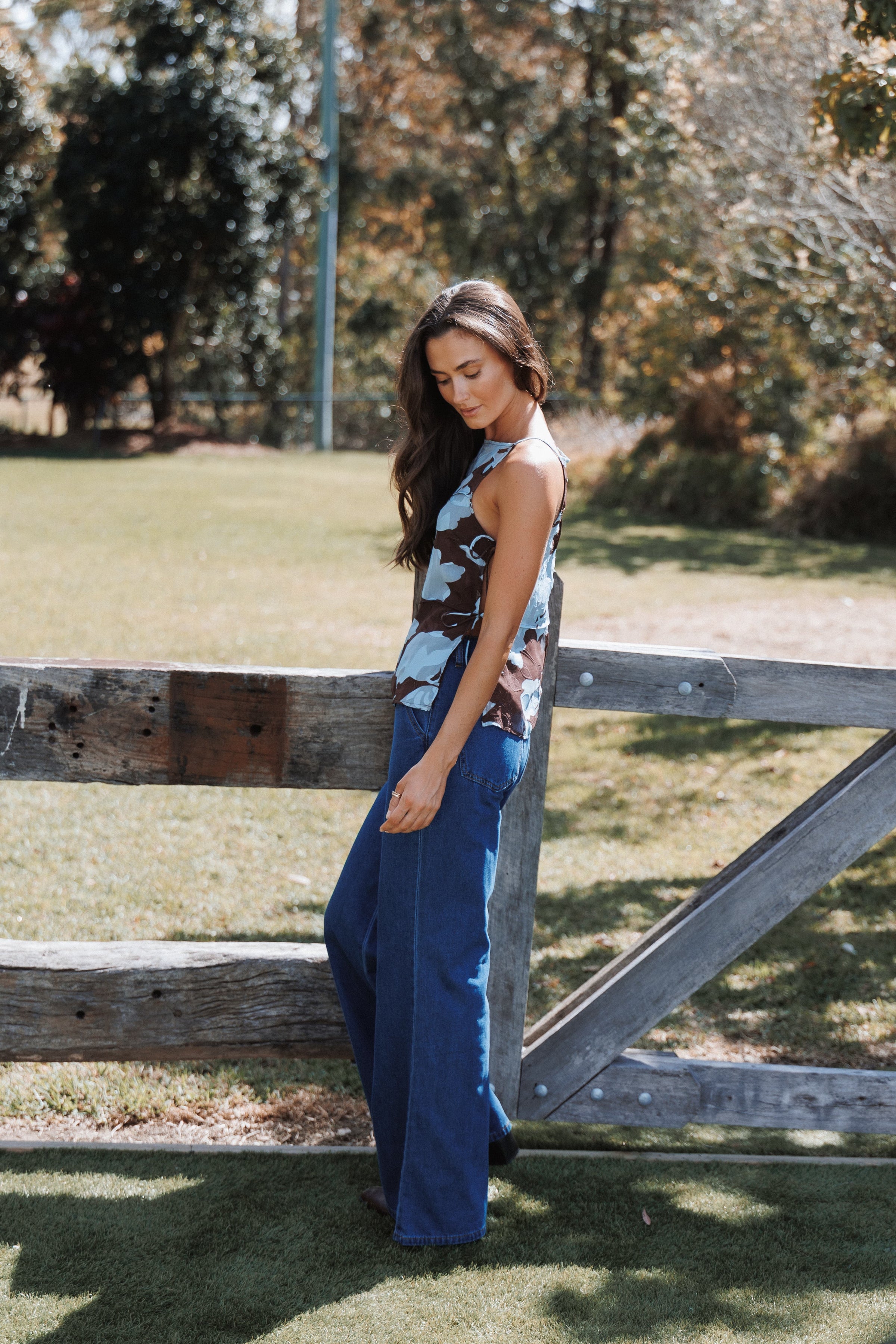 Minny Tie Detail Top - Blue Floral Burnout