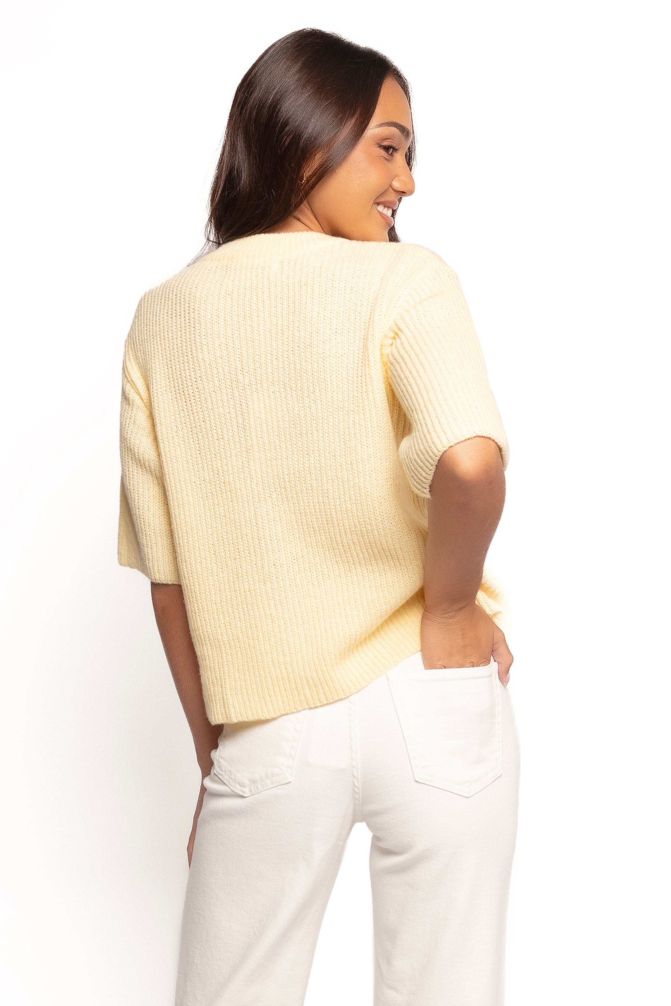 Miriam Short Sleeve Knit Top - Yellow