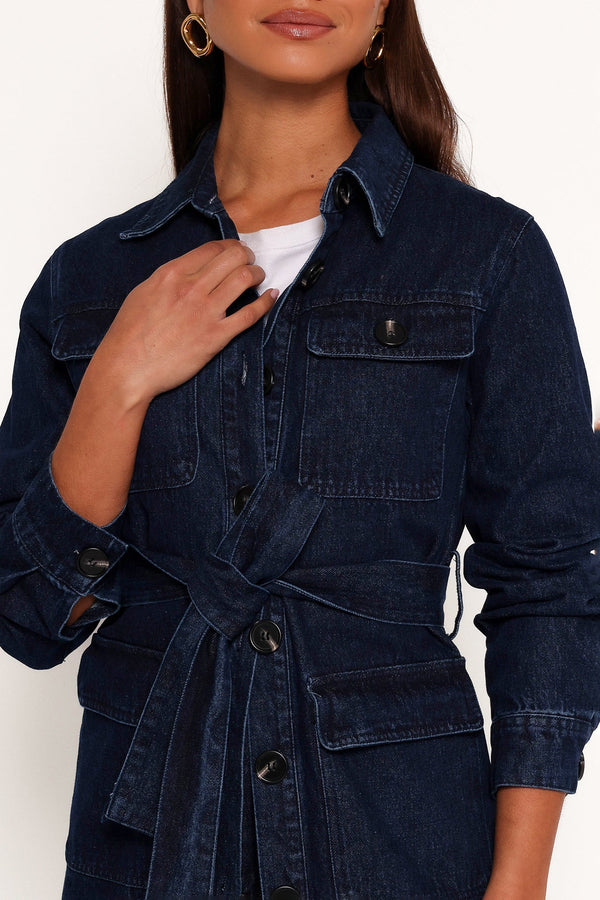 Nadine Tie Waist Button Front Jacket - Denim