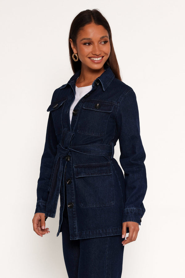 Nadine Tie Waist Button Front Jacket - Denim