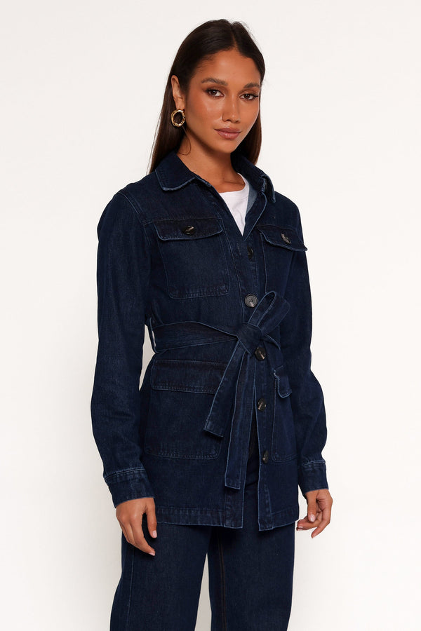 Nadine Tie Waist Button Front Jacket - Denim