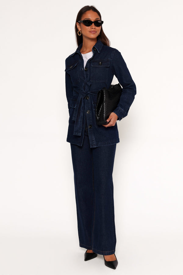 Nadine Tie Waist Button Front Jacket - Denim