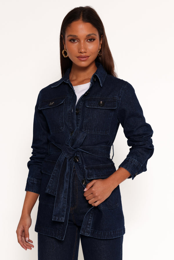 Nadine Tie Waist Button Front Jacket - Denim