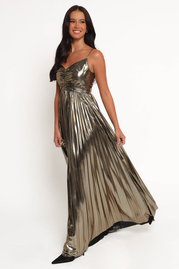 Naira Pleated Maxi Dress - Gold