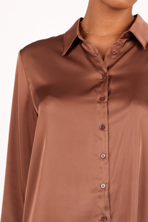 Narissa Satin Shirt - Banksia Brown